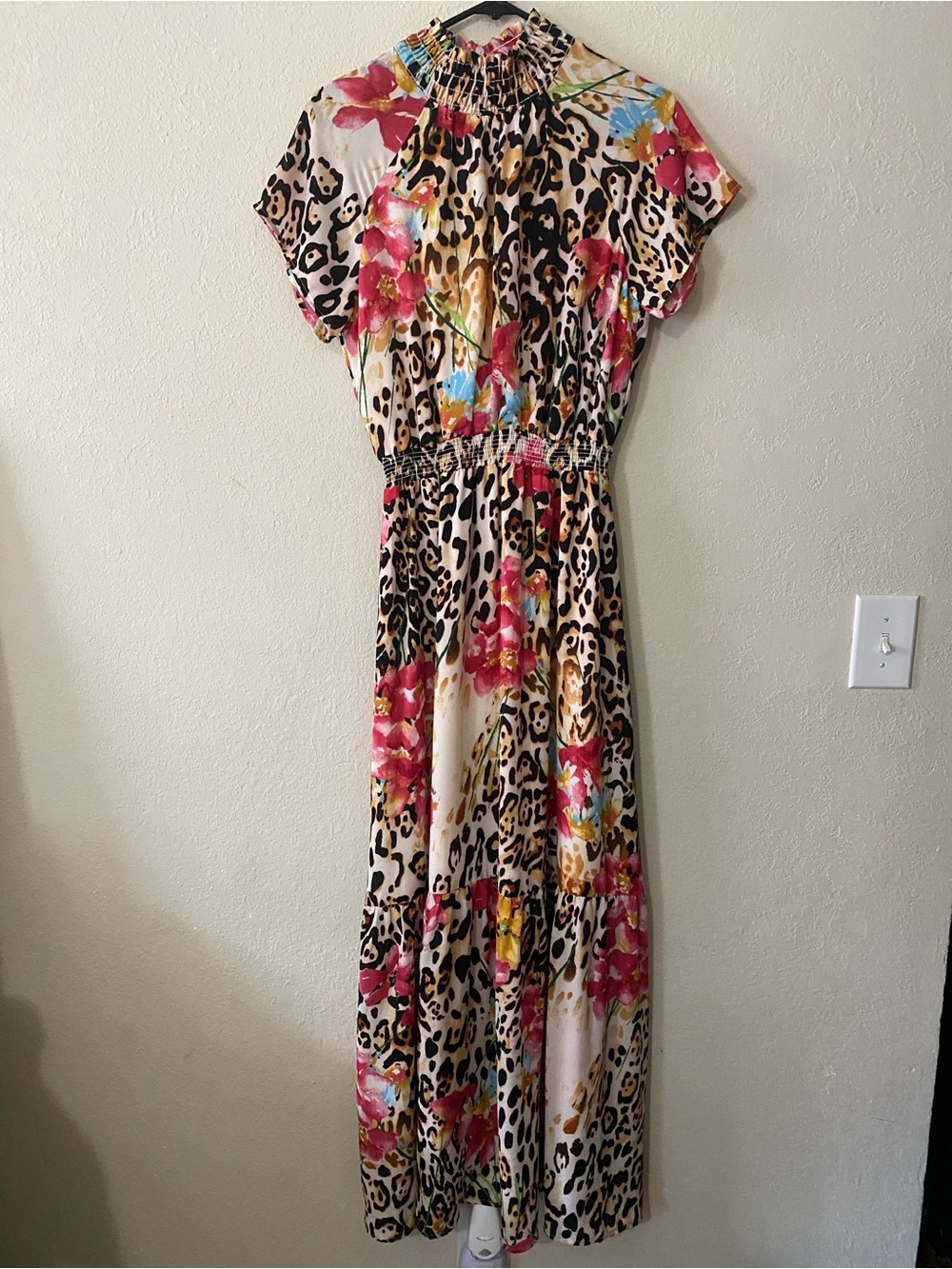 Gibson Pink Floral & Black Leopard Smocked Maxi Dress - Picture 2 of 11